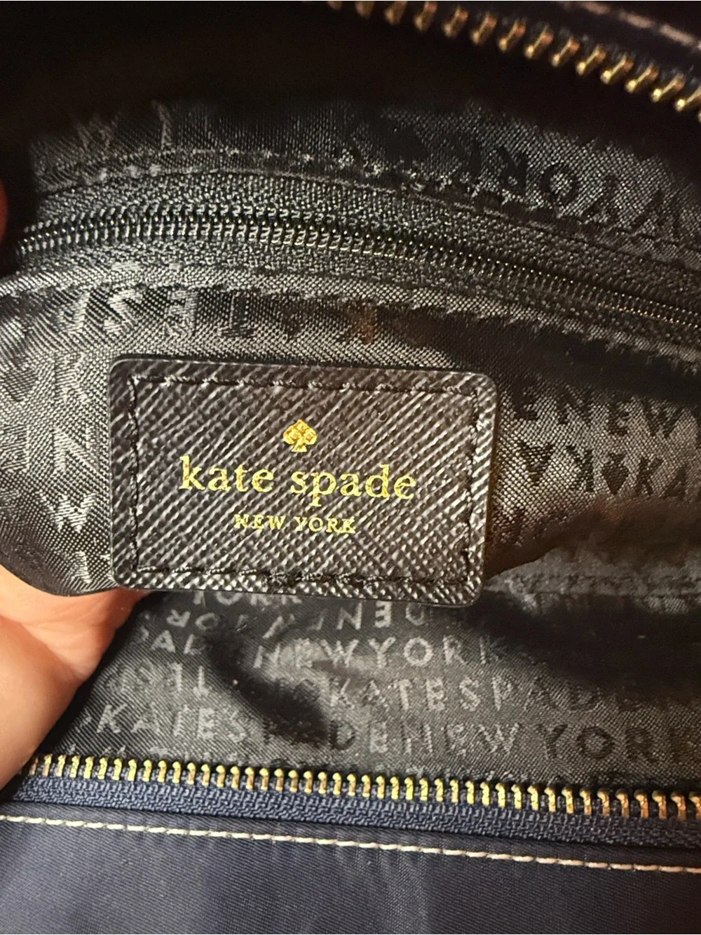 Kate Spade New York Navy & White Striped Nylon Zip Tote Large Shoulder Bag
